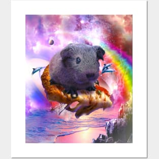 Rainbow Guinea Pig On Pizza In Space Posters and Art